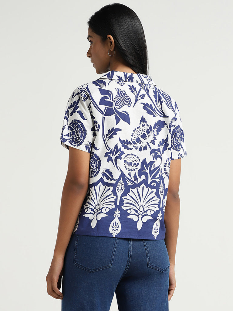 LOV Navy Printed Cotton Shirt