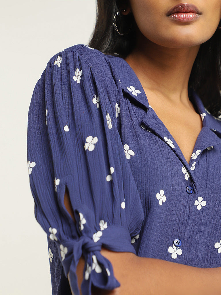 LOV Navy Printed Cotton Shirt