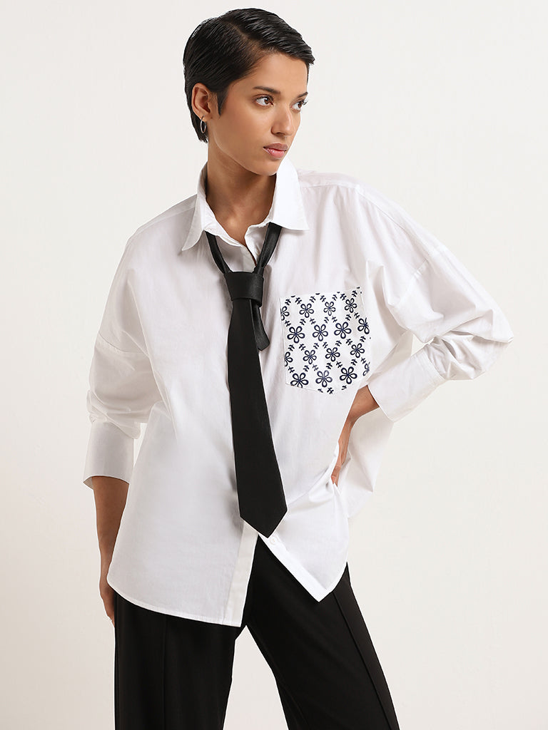 LOV White Printed Cotton Shirt