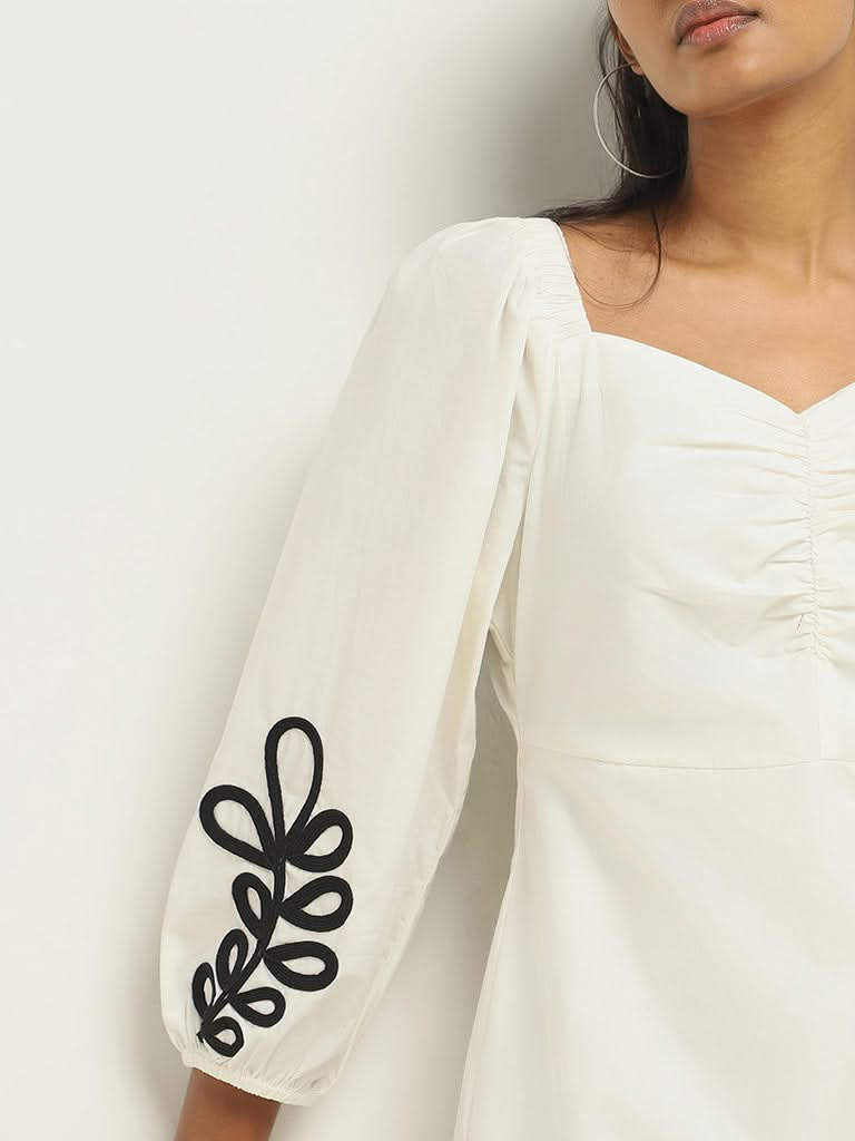 LOV White Embroidered Cotton Dress