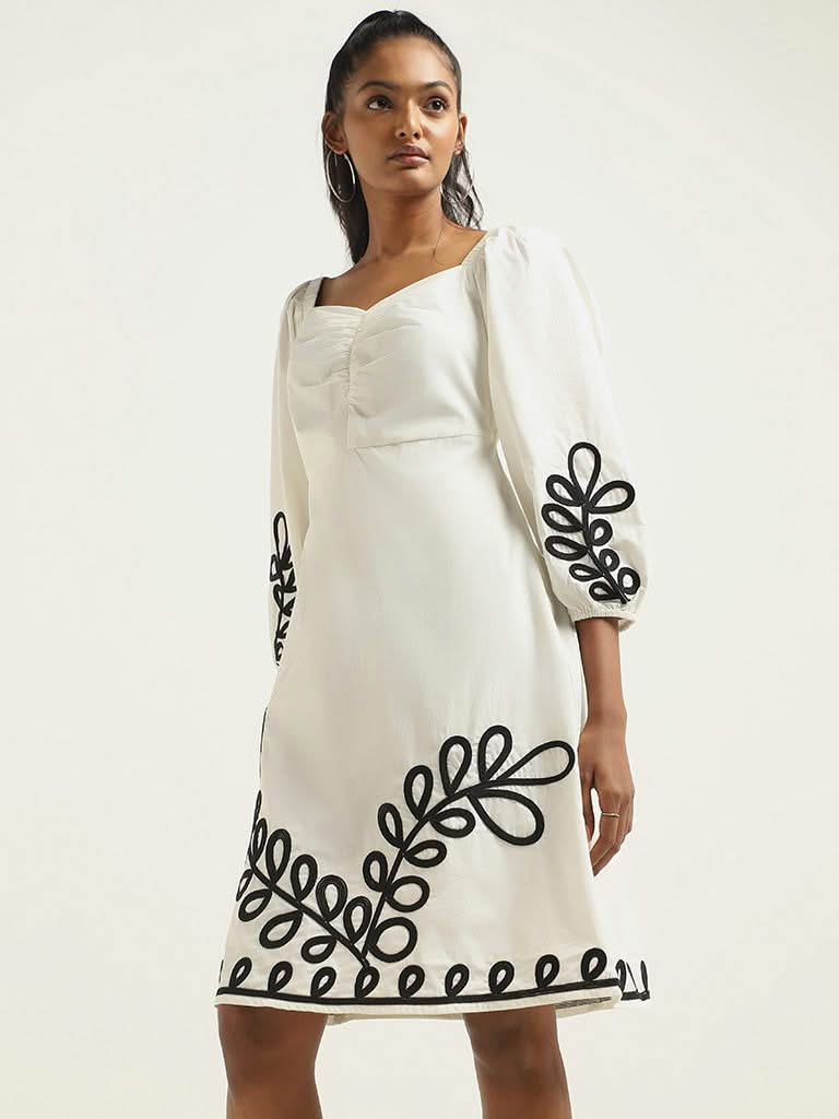 LOV White Embroidered Cotton Dress