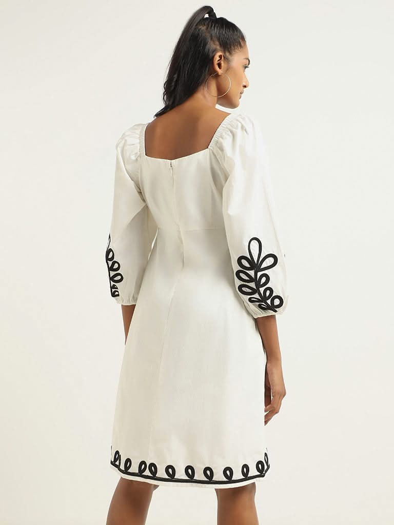 LOV White Embroidered Cotton Dress