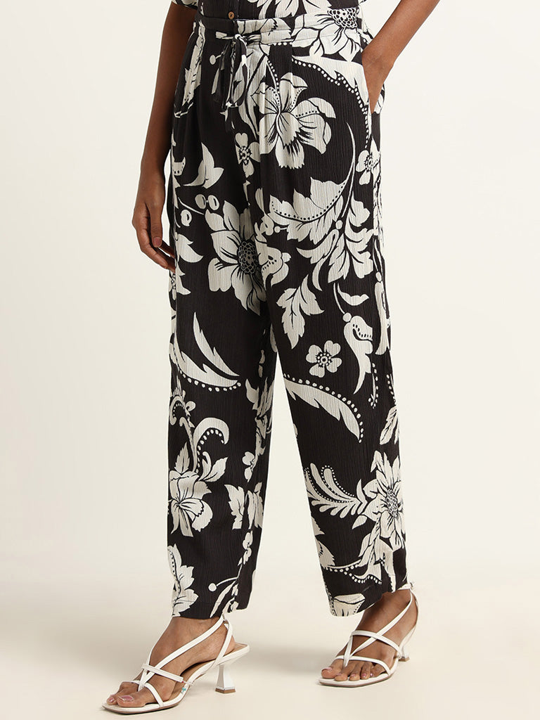 LOV Black Printed Mid Rise Pants