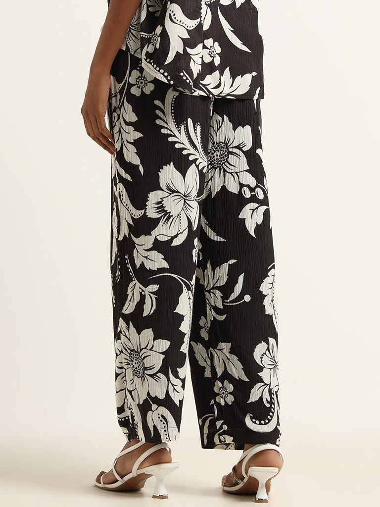 LOV Black Printed Mid Rise Pants