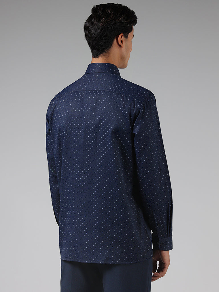 WES Formals Navy Dotted Relaxed Fit Shirt