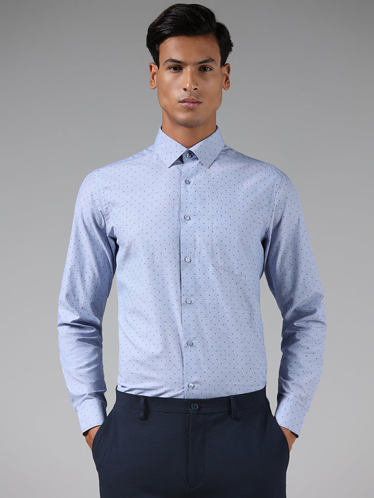 WES Formals Blue Dotted Slim Fit Shirt