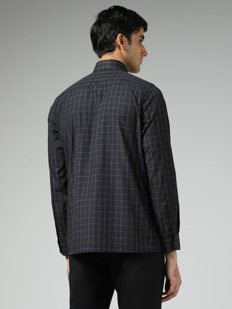 WES Formals Black Checked Slim Fit Shirt