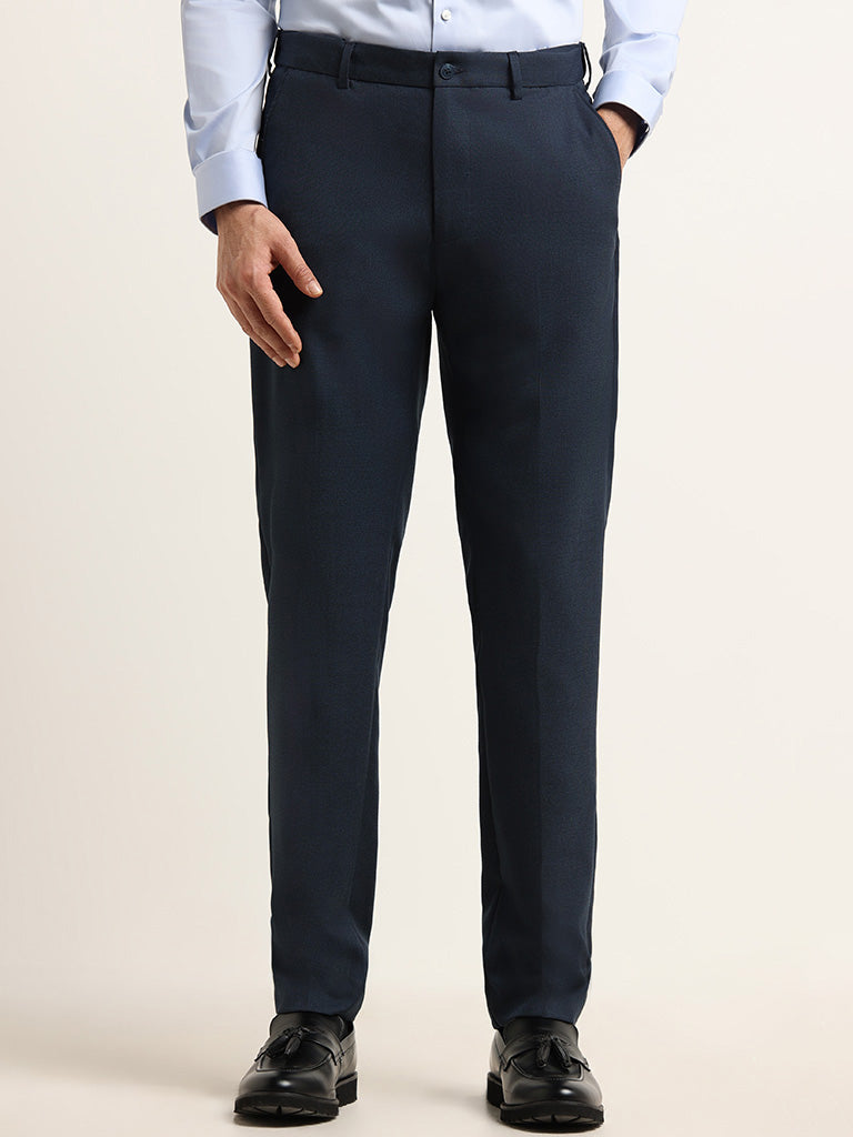 WES Formals Navy Relaxed Fit Trousers