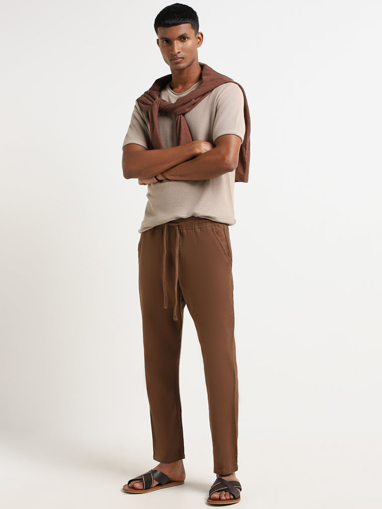 ETA Brown Cotton Relaxed Fit Chinos