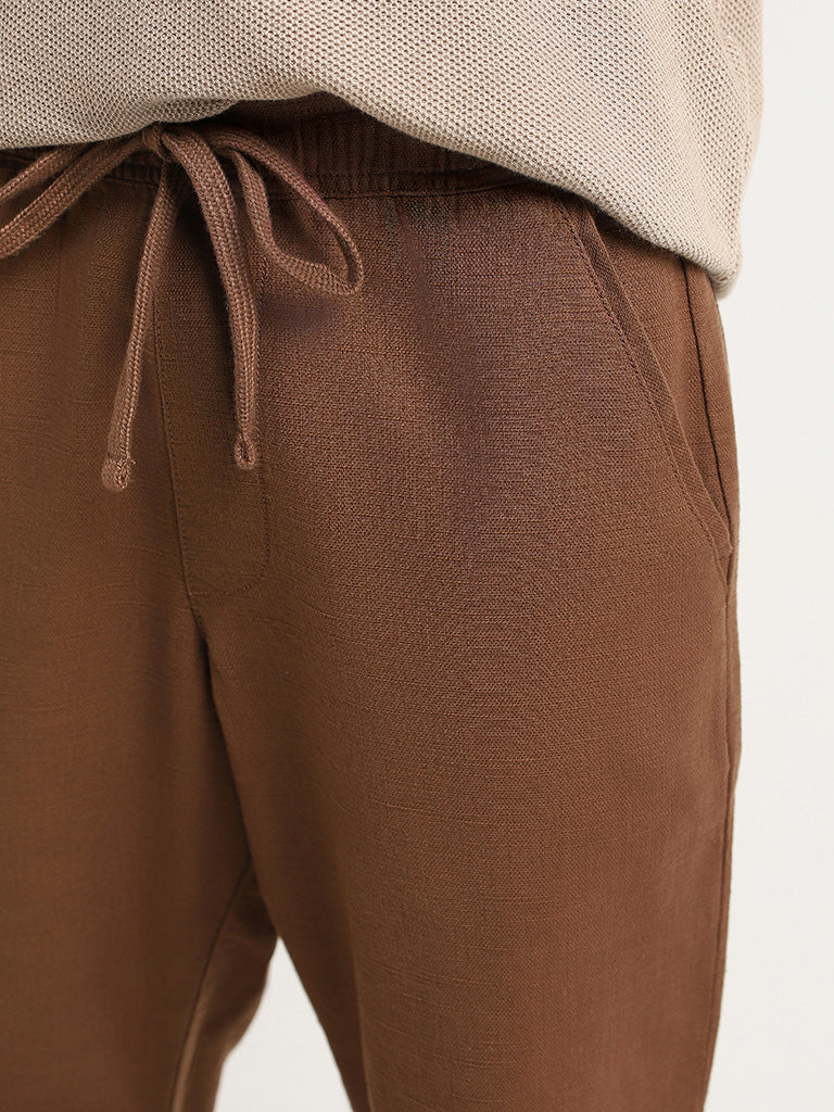 ETA Brown Cotton Relaxed Fit Chinos