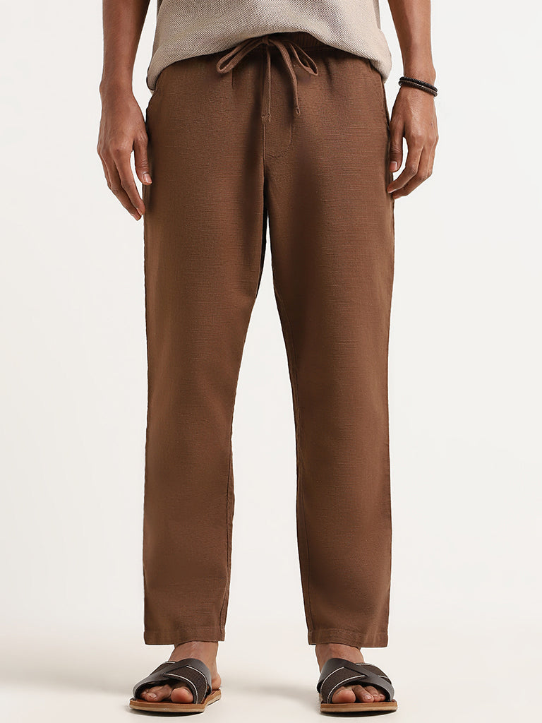 ETA Brown Cotton Relaxed Fit Chinos