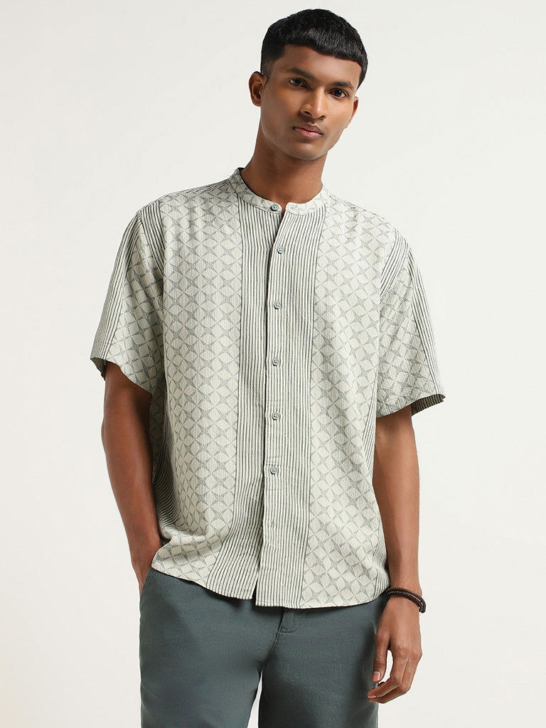 ETA Green Printed Cotton Relaxed Fit Shirt