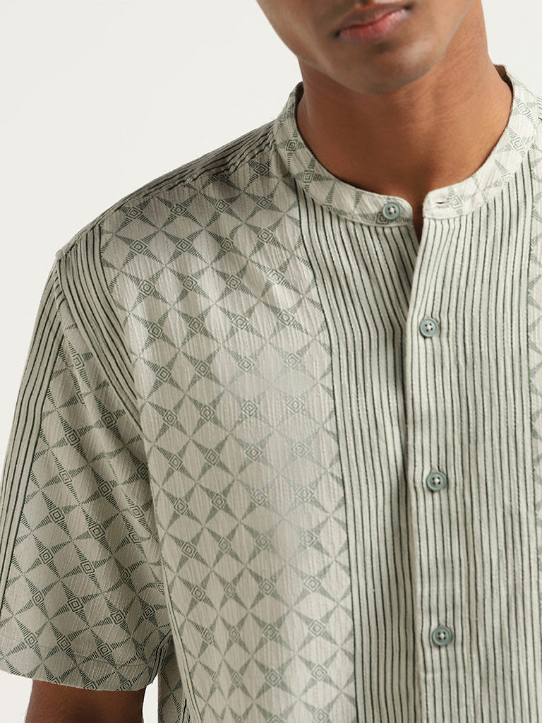 ETA Green Printed Cotton Relaxed Fit Shirt