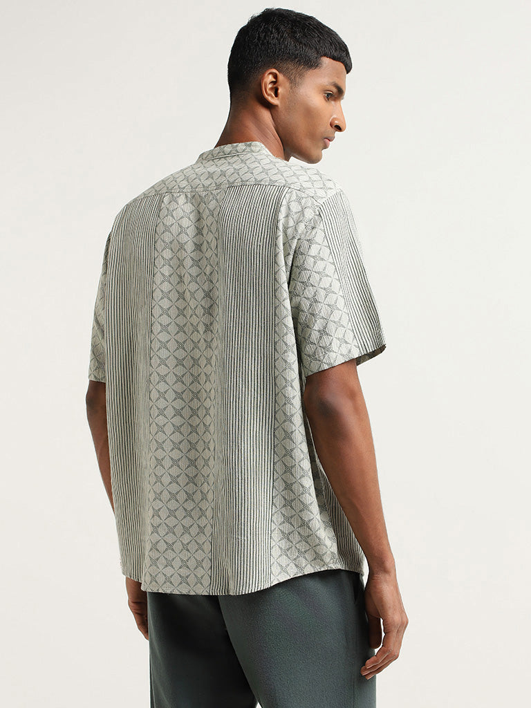 ETA Green Printed Cotton Relaxed Fit Shirt