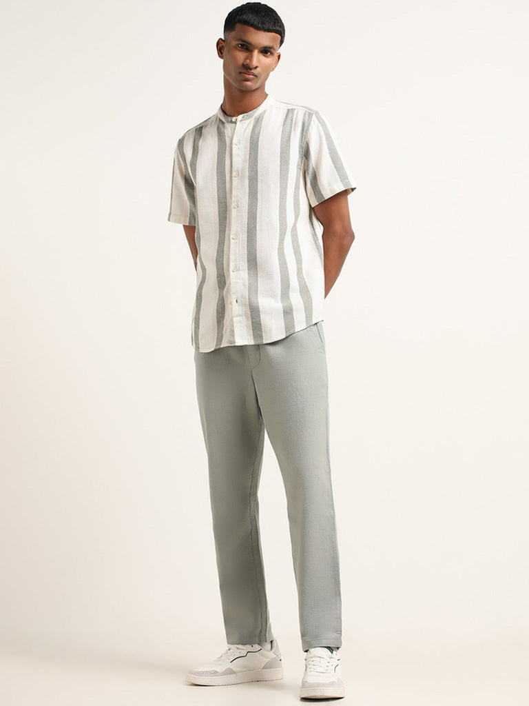 ETA Off White Striped Cotton Resort Fit Shirt