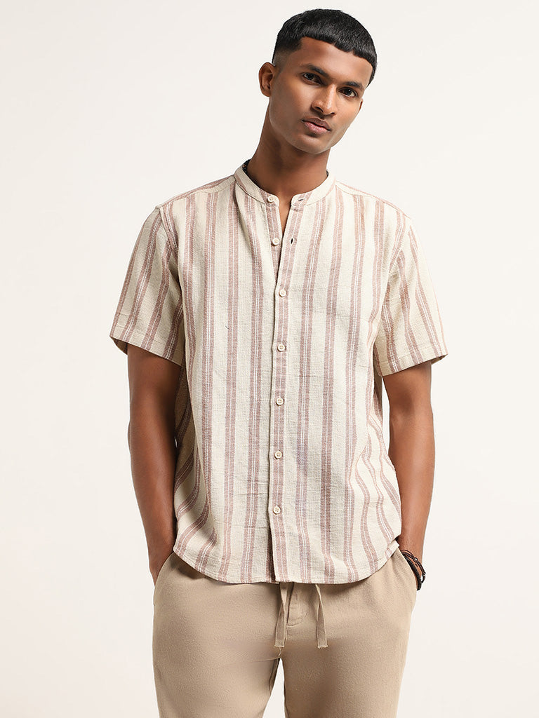 ETA Beige Striped Cotton Resort Fit Shirt