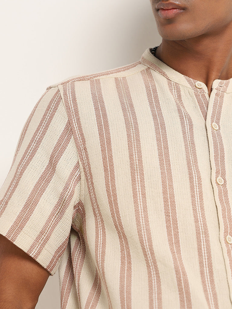 ETA Beige Striped Cotton Resort Fit Shirt