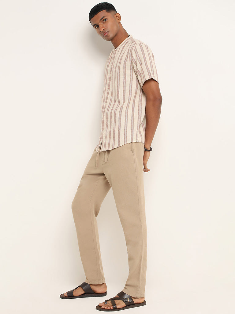 ETA Beige Striped Cotton Resort Fit Shirt