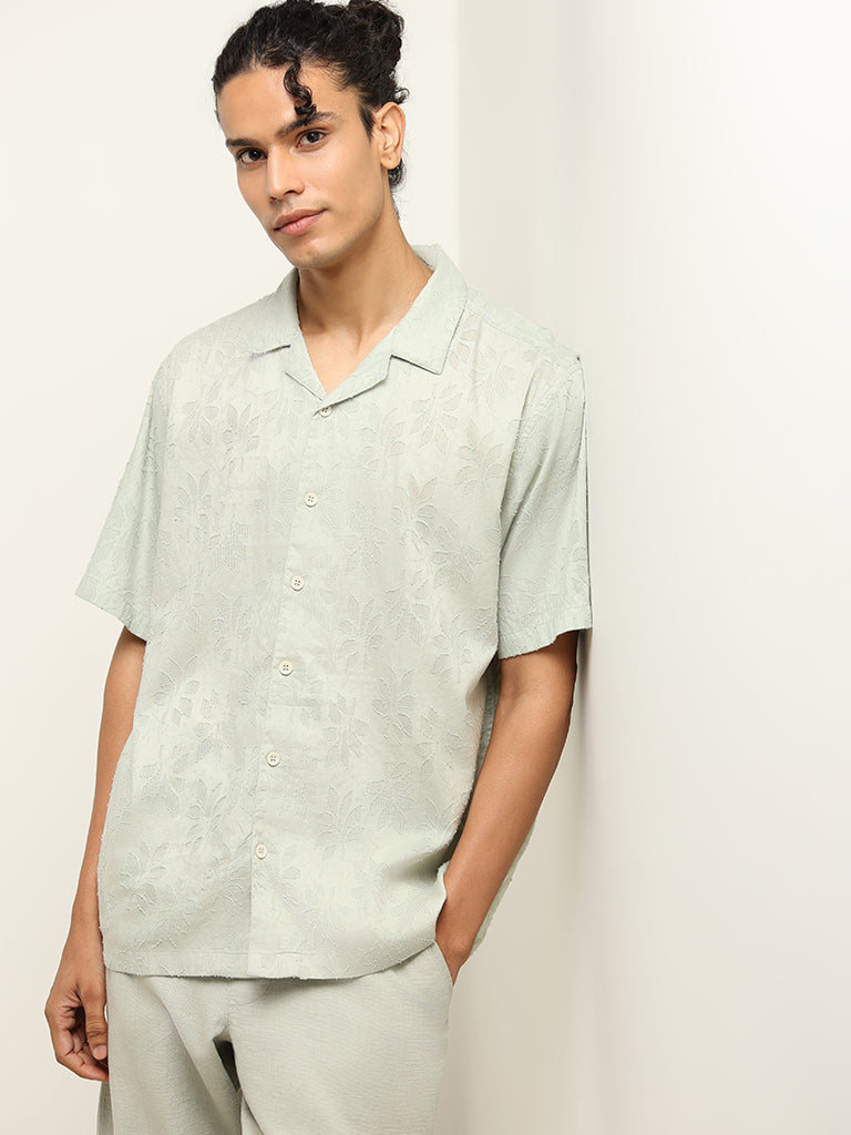 ETA Pista Green Self-Patterned Cotton Relaxed Fit Shirt