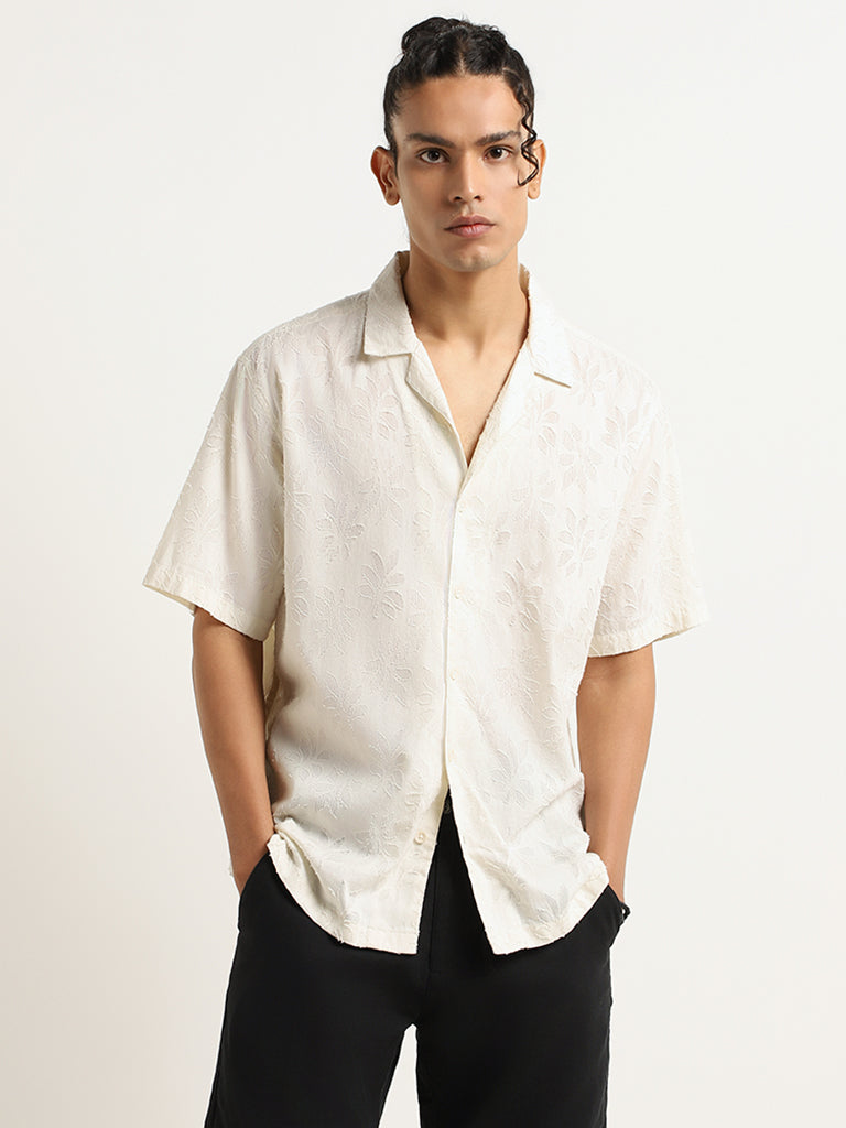 ETA Off-White Self-Patterned Cotton Relaxed Fit Shirt