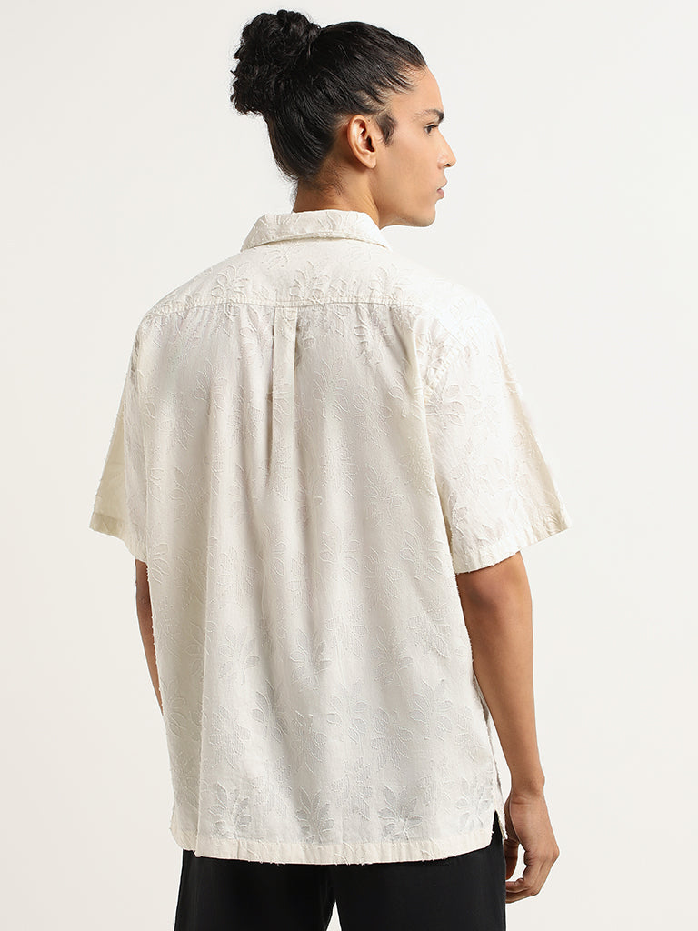 ETA Off-White Self-Patterned Cotton Relaxed Fit Shirt