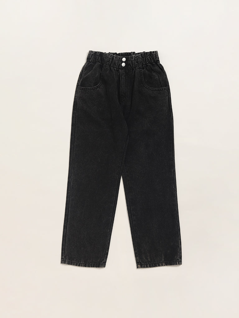 Y&F Kids Black Relaxed - Fit High Rise Jeans