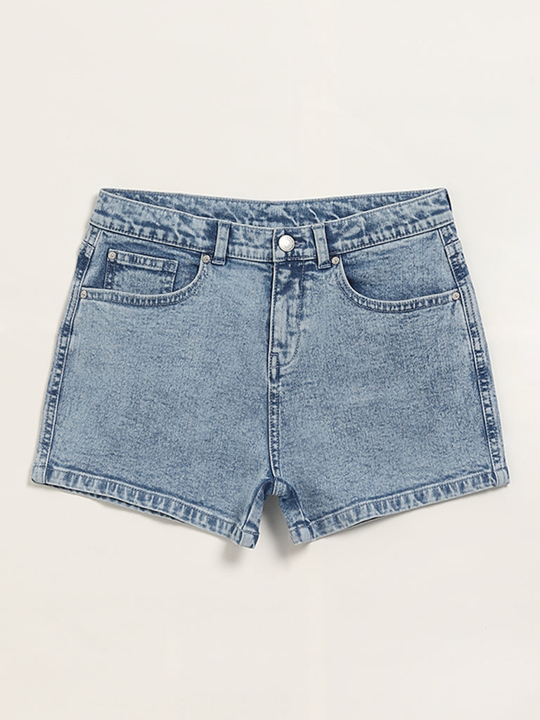 Y&F Kids Light Blue Mid-Rise Denim Shorts