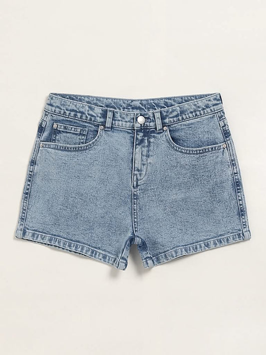 Y&F Kids Light Blue Mid-Rise Denim Shorts