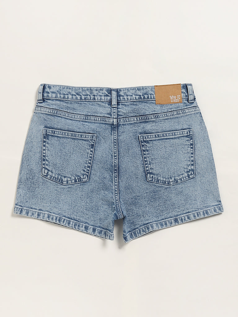 Y&F Kids Light Blue Mid-Rise Denim Shorts