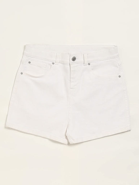 Y&F Kids White Mid-Rise Denim Shorts