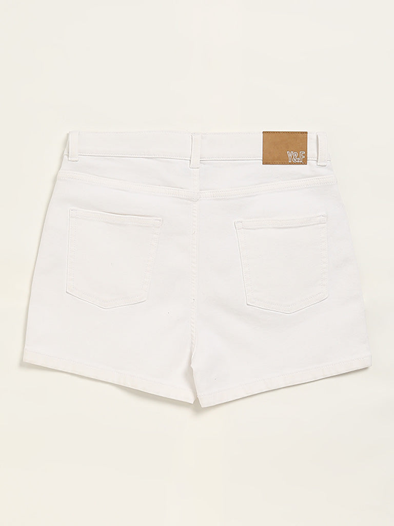 Y&F Kids White Mid-Rise Denim Shorts