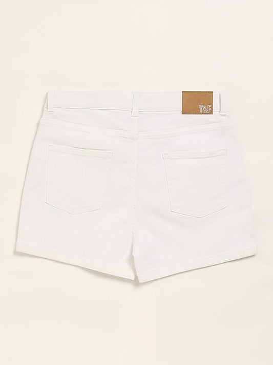 Y&F Kids White Mid-Rise Denim Shorts