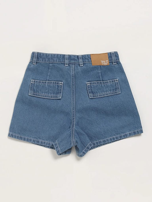 Y&F Kids Mid-Rise Blue Cargo Denim Shorts