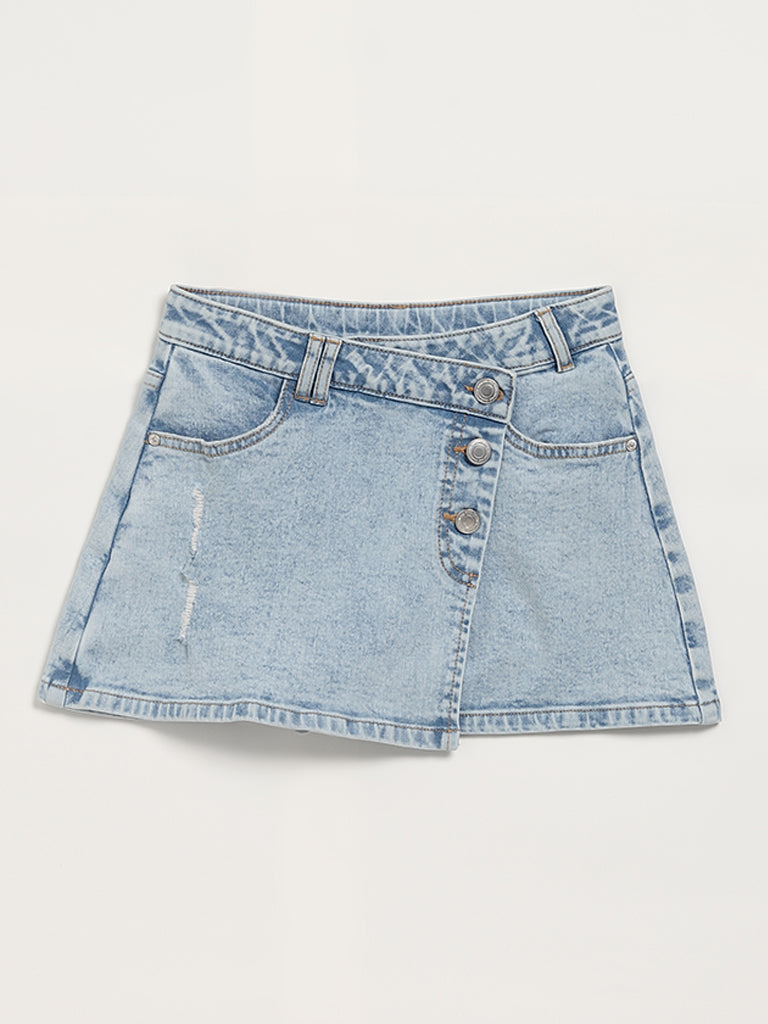 Y&F Kids Blue Front Overlap Panel Denim Skort