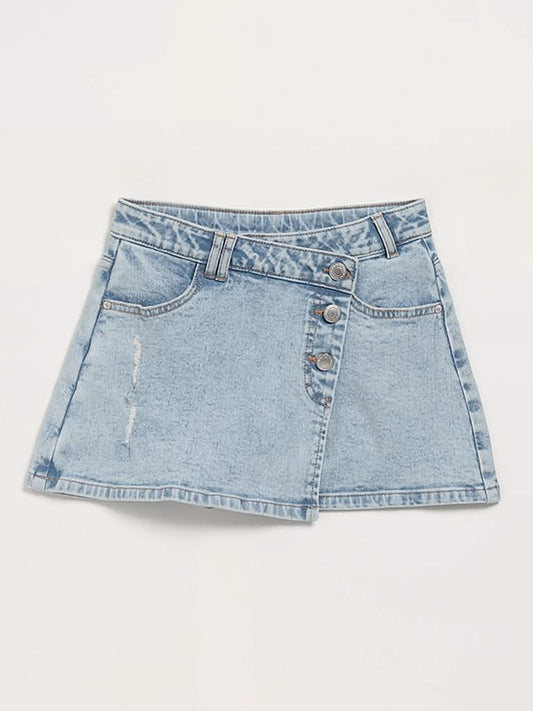 Y&F Kids Blue Front Overlap Panel Denim Skort