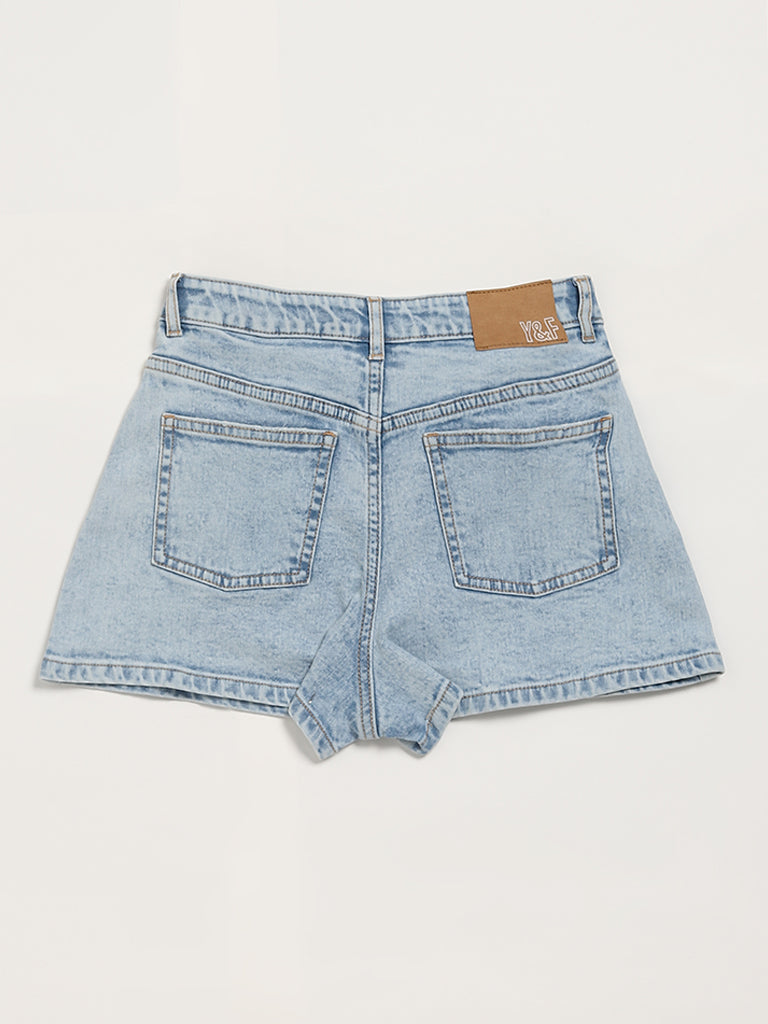 Y&F Kids Blue Front Overlap Panel Denim Skort