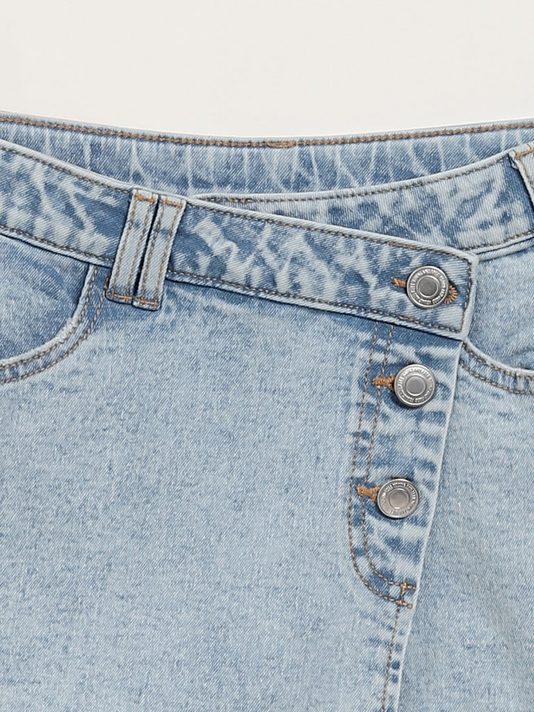 Y&F Kids Blue Front Overlap Panel Denim Skort