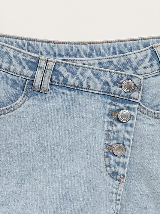 Y&F Kids Blue Front Overlap Panel Denim Skort