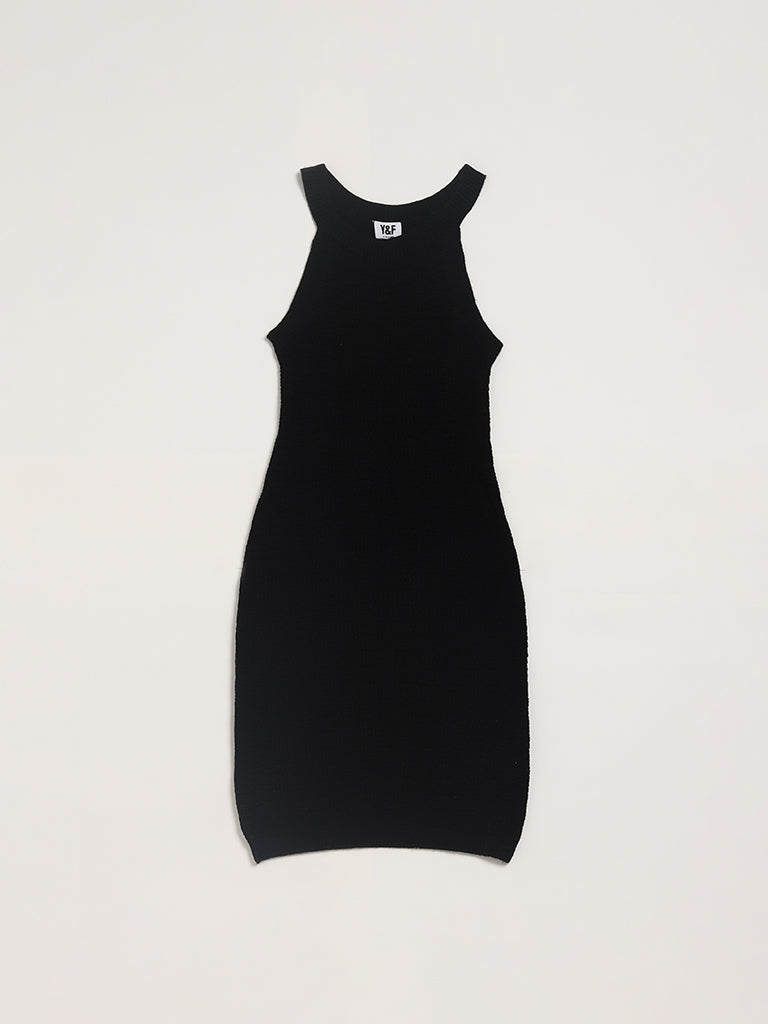 Y&F Kids Solid Black Bodycon Dress