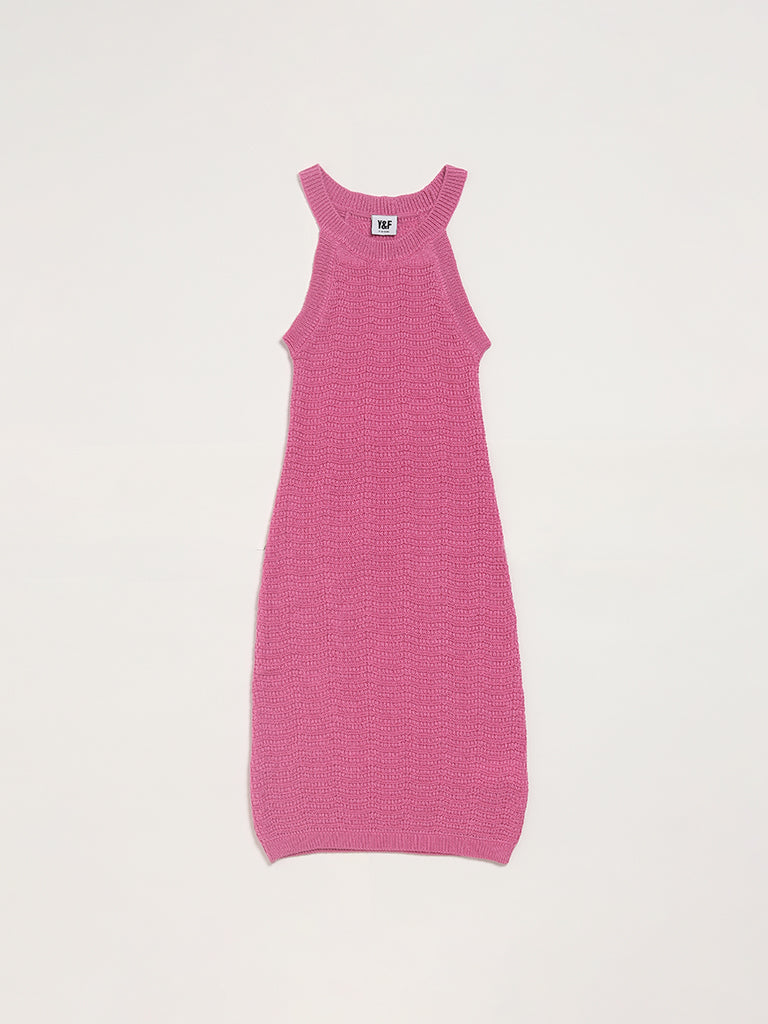 Y&F Kids Solid Pink Bodycon Dress