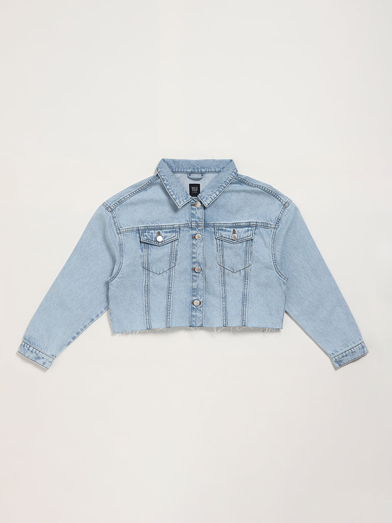 Y&F Kids Printed Blue Denim Jacket