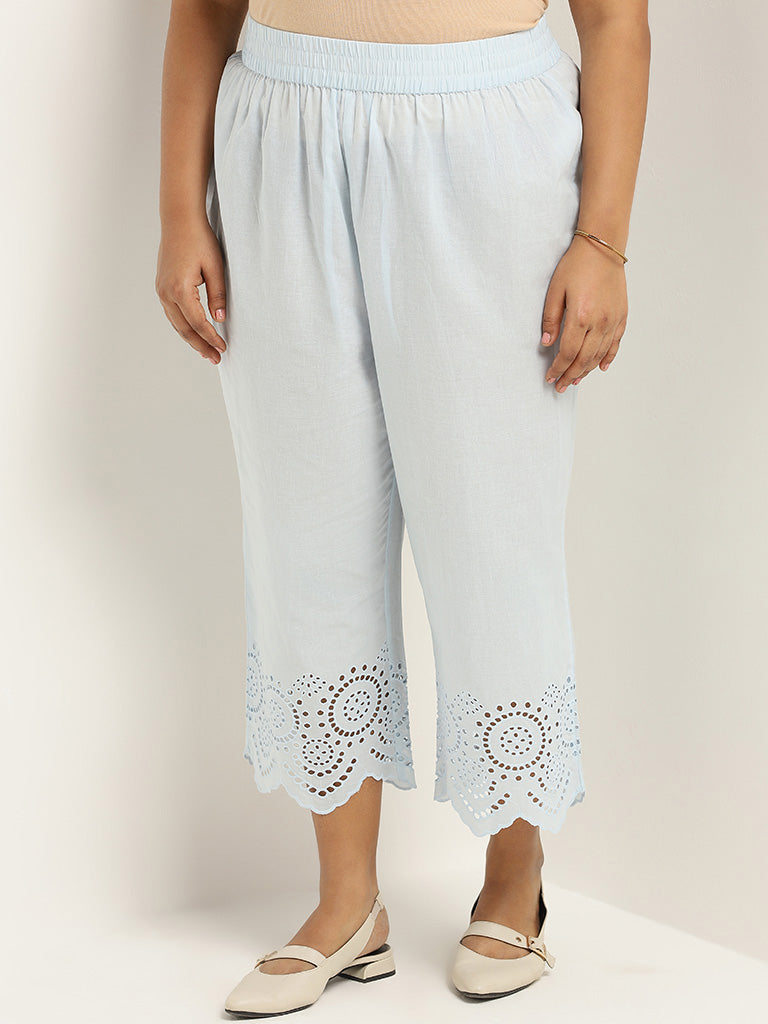 Diza Light Blue Cotton Cutwork Pants