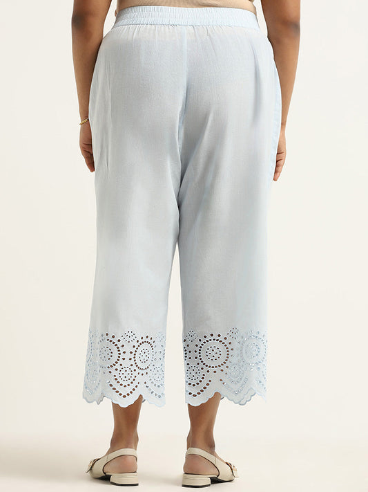 Diza Light Blue Cotton Cutwork Pants