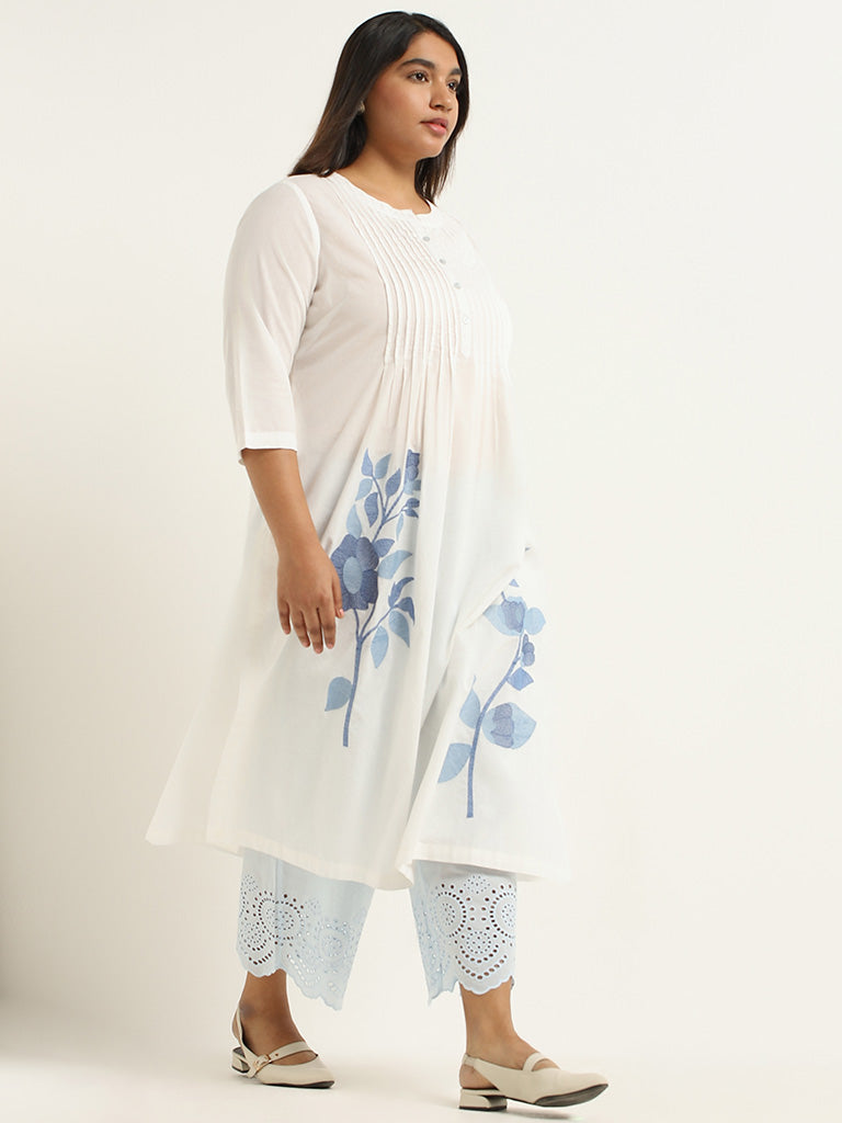 Diza Light Blue Cotton Cutwork Pants