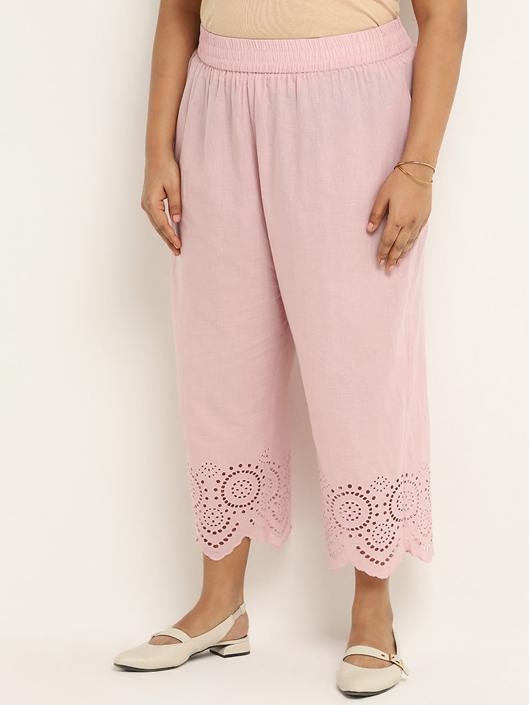 Diza Pink Cotton Cutwork Pants