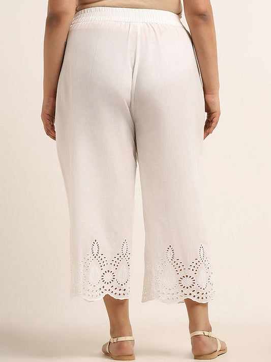 Diza White Embroidered Cotton Pants