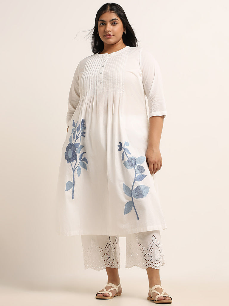 Diza White Embroidered Cotton Pants