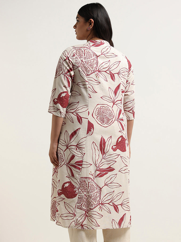 Diza Red Printed Cotton Blend Kurta