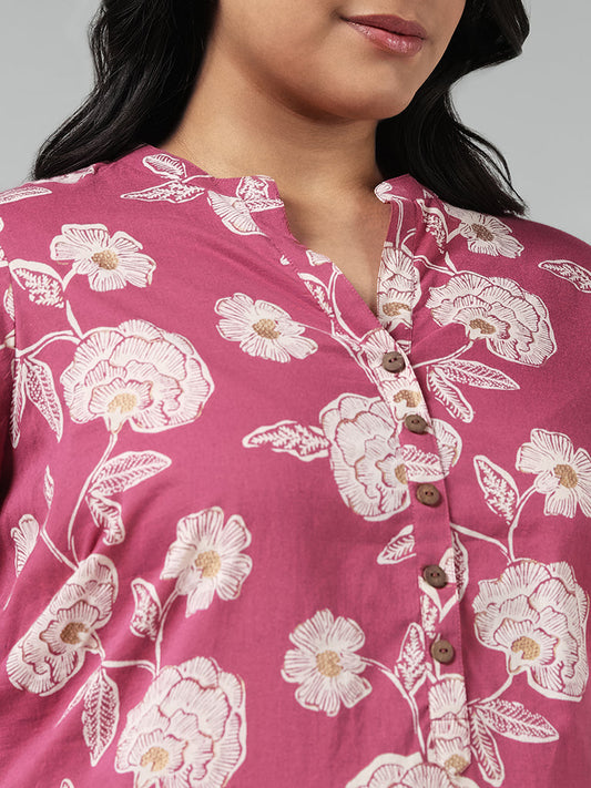 Diza Pink Floral Printed Cotton Kurta