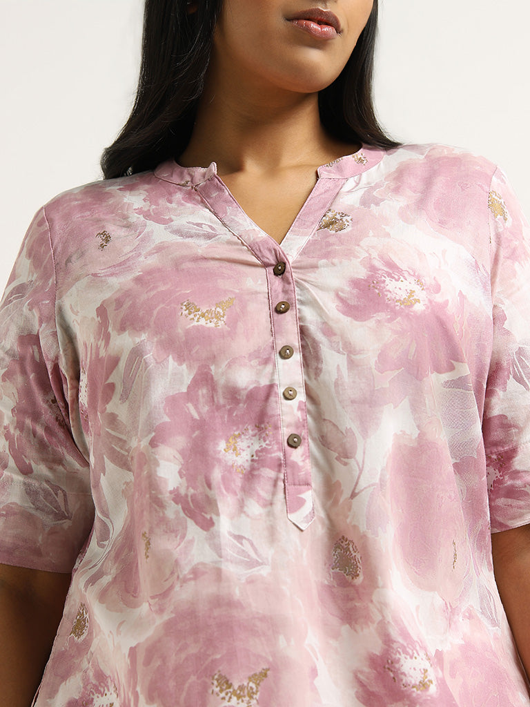 Diza Lilac Floral Printed Cotton Kurta